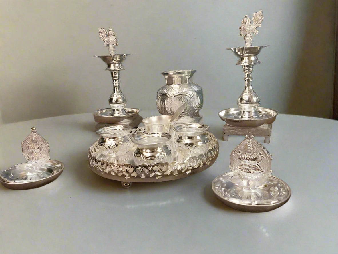 Pure German Silver Combo Pooja thali Set