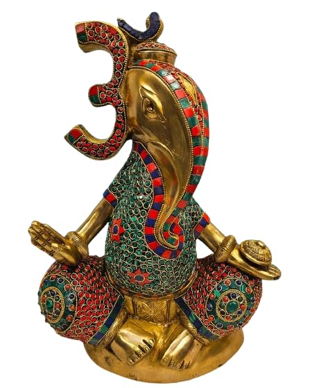 indiancraftsbykanika Stoned Work Lord Ganesh/Ganapati Brass Statue/Idol for Home décor/Gift Item