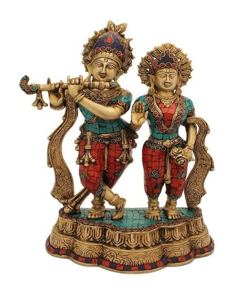 indiancraftsbykanika Brass with Stone Work Radha Krishan Statue for Home/Office Temple Decor Idol