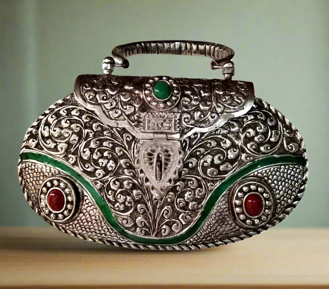 German Silver Stone Work Handmade Hand Bag/Evening Bags/Purse