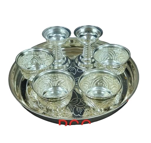 indiancraftsbykanika pure Germán silver combo plate set for diwali/housewarming pooja