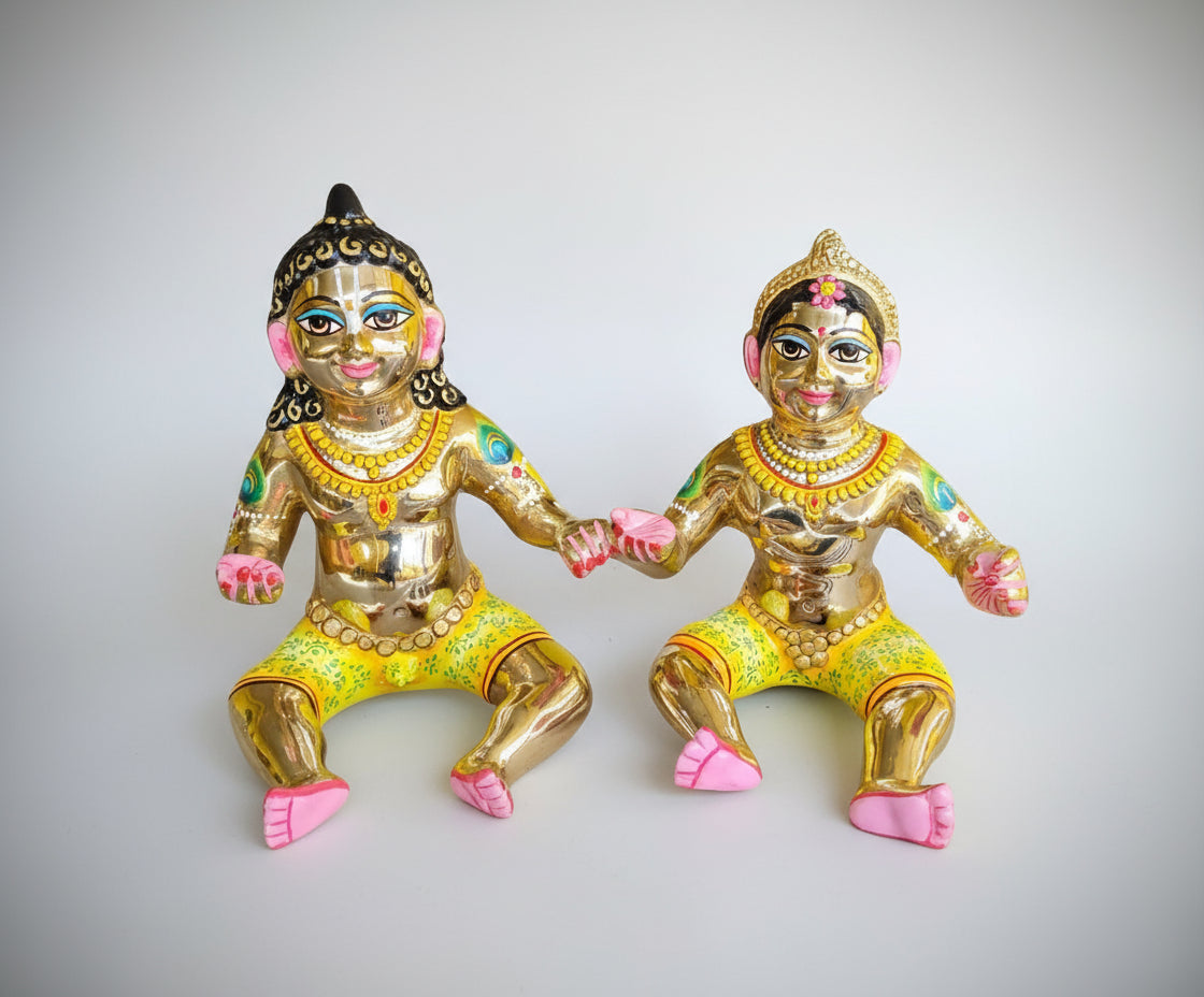 Hand Painted laddu Gopal and Radha Rani Idol Statue for Home Decor/Temple