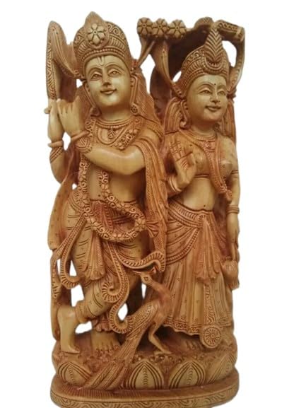 Fully Carved Wooden Radha Krishan Statue Handmade showpiece/Statue Idol for Home Decor/Gift Item/Temple