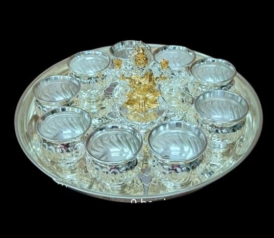 indiancraftsbykanika Laxmi pooja set/dessert set/snacks set/sweet combo set with 1 plate with 9 bowl and 1 laksmi idol