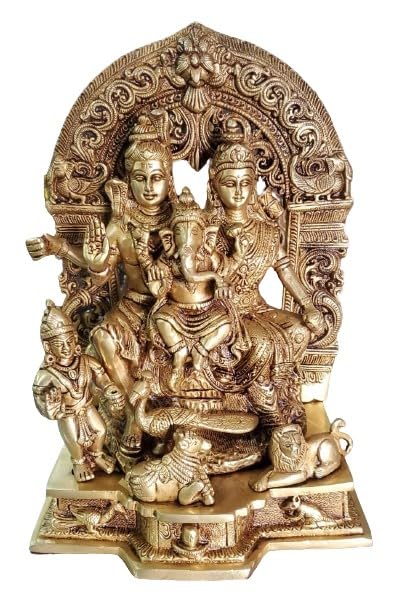 Brass Shiv Parivar Statue/Idol for Home Decor/Gift Item for Temple/Shiv Family, Gold