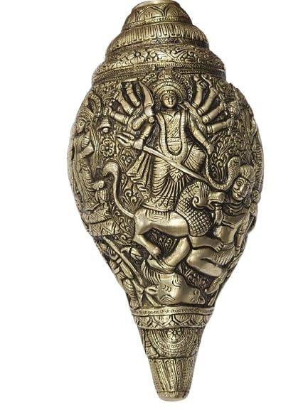 Brass Shank with Kali Maa/Durga maa Fully Carved Engraving Showpiece Attractive Conch for Temple