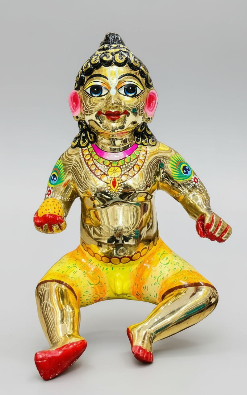 Hand Painted Sitting Brass laddu Gopal Statue for Temple Big Size laddu Gopal Idol, kahna Idol