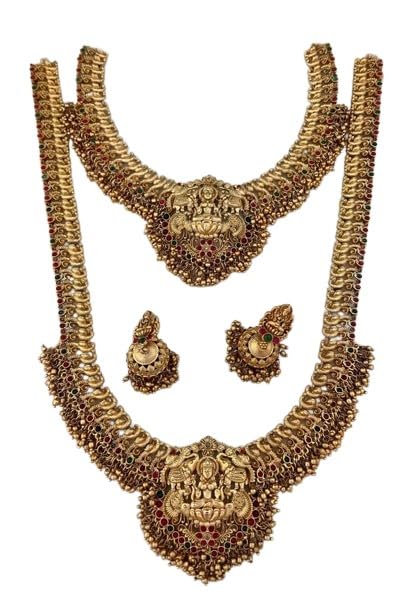 indiancraftsbykanika combo necklace bridal set of 2 laxmi jewlery set with a pair of matching earrings temple jewelry colorful beads
