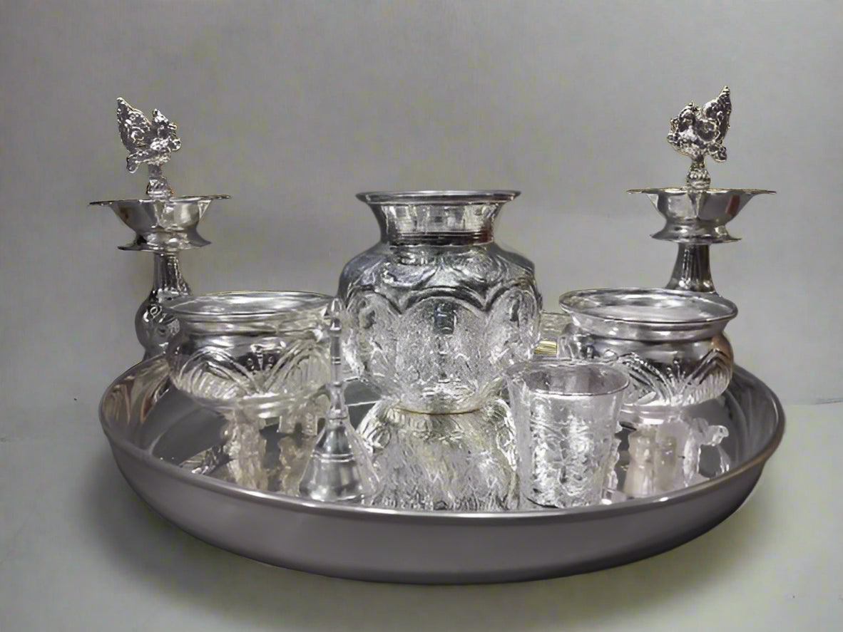 German silver pooja thali set for housewarming pooja/diwali festival
