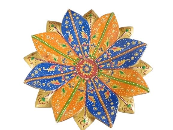 colorful marble lotus urli handpainted for home décor, 12"