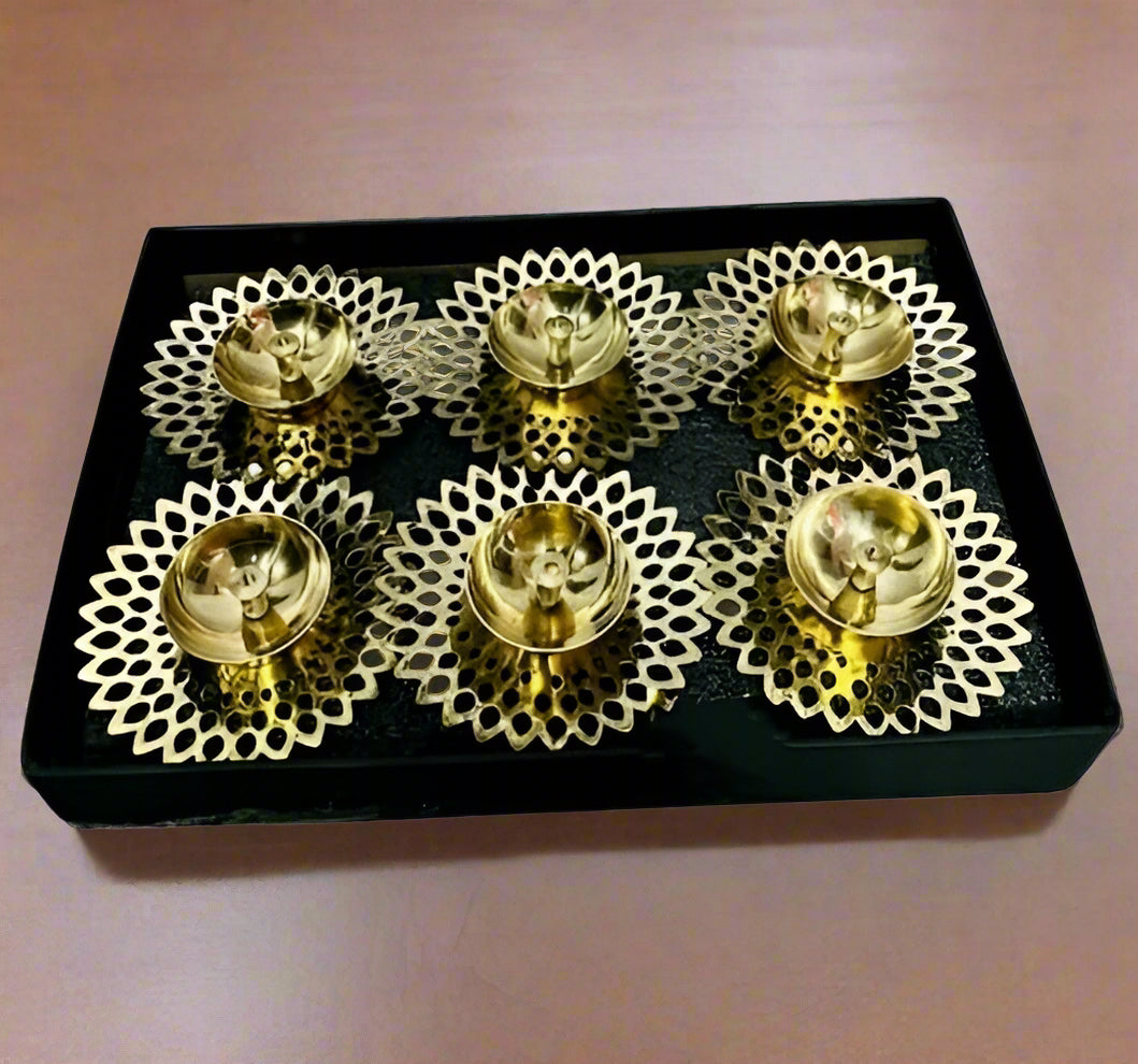 Brass Diya Set of 6 Pieces jaali Diya Set for Festival/Wedding/Gift Item on Diwali