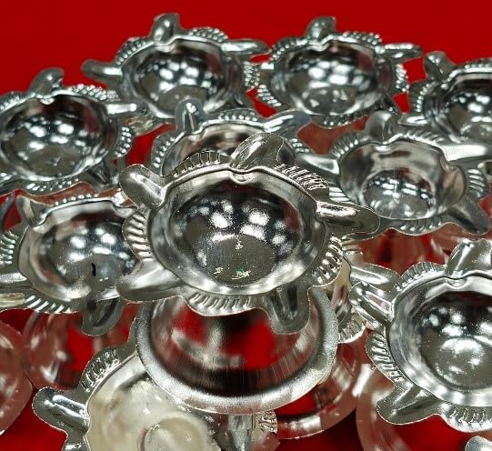 Silver Plated Set of 12 panchmukhi ( 5 Faces Diya ) Diya Set for Festival. Giveaway