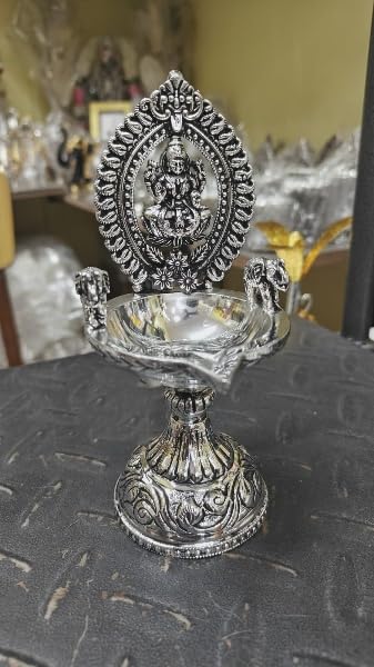 German Silver Lakshmi with Elephant Diya Set of 2 Pieces