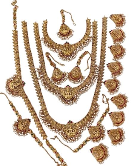 indiancraftsbykanika presents 17 pieces bridal combo necklace set full combo matt finish pearl drops looks good on any woman