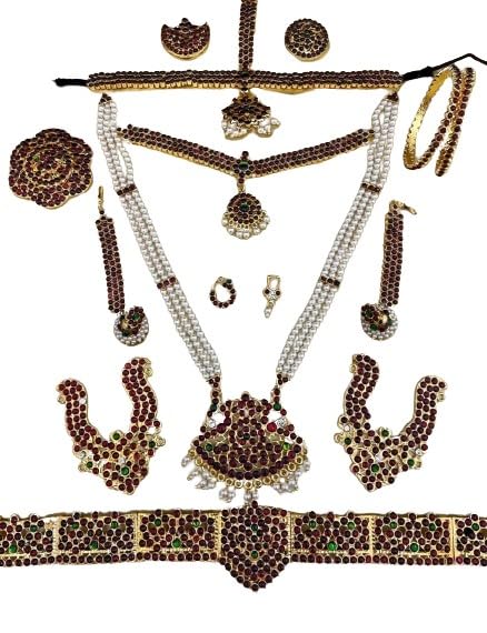 indiancraftsbykanika presents 13 pieces bharnatyam kempu set jewelery combo set looks good on any woman, golden