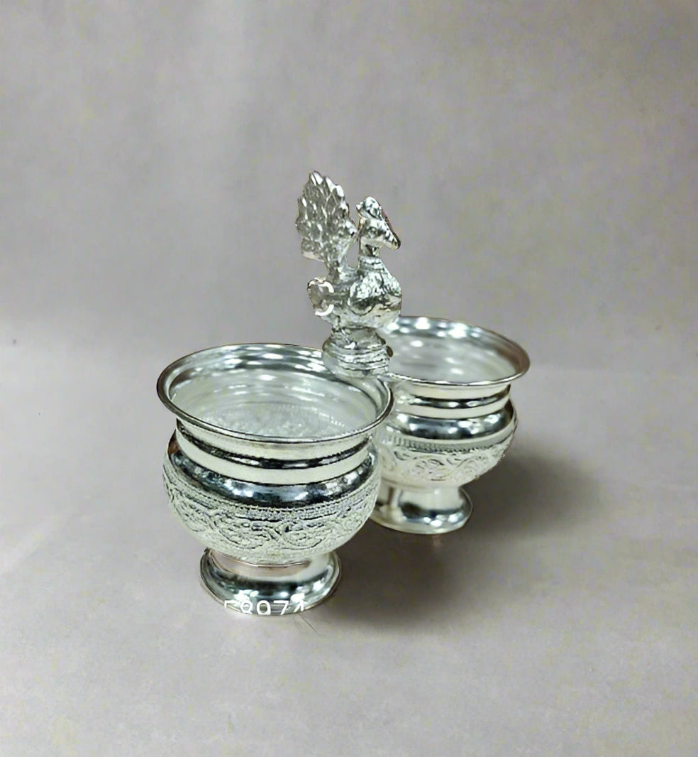 German Silver Set of 2 Kumkum Bowl Set