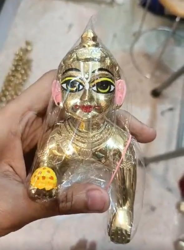 Brass Painted laddu Gopal for Janmashtami/Home/Office/Gift Item, 6 Number Idol
