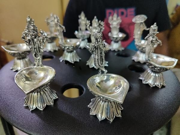 German Silver Antique Vishnu DASHAVATAR Diya Set