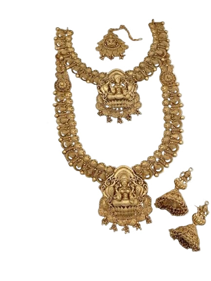 indiancraftsbykanika presents 4 pieces combo lakshmi bridal necklace jewelry set looks good on any woman, golden