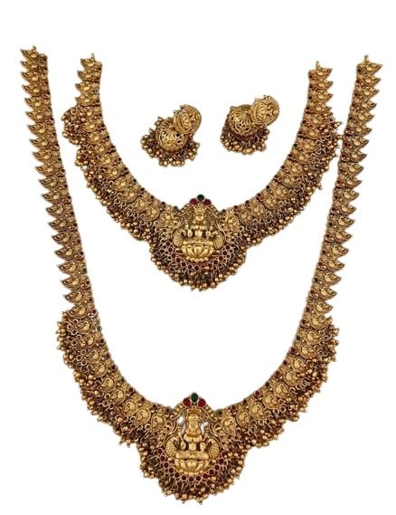indiancraftsbykanika presents combo necklace bridal set of 2 laxmi jewlery set with a pair of matching earrings temple jewelry