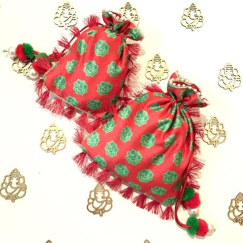 colorful floral with tassel printed Potli bags set of 10 pieces, give away gift potli bags