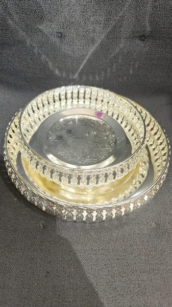 indiancraftsbykanika German Silver set of 2 tray set for serving snacks fruits gift item pooja