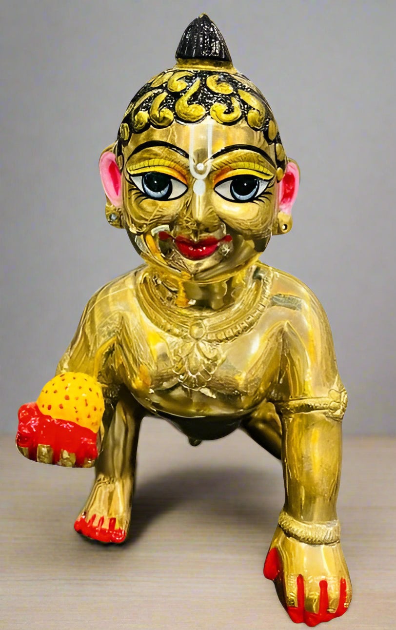 Brass laddu Gopal Statue Painted Big Size laddu Gopal Idol for Temple/Home Decor/Gift Item