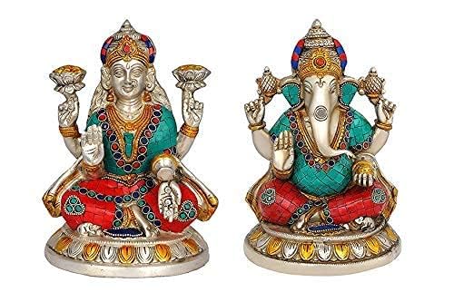 indiancraftsbykanika Brass Lakshmi Ganesh with Stone Work for Diwali Festival/Gift Item/Home Decor