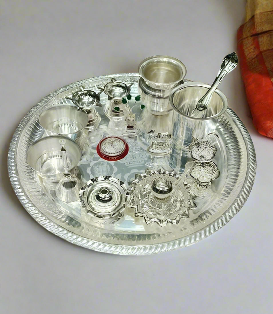 silver plated 15 Items Pooja Thali Set