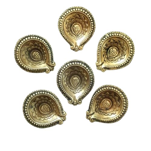 Collection of 6 Brass Oil Lamps with an Exquisite Lotus Design for Home décor/ Diwali décor