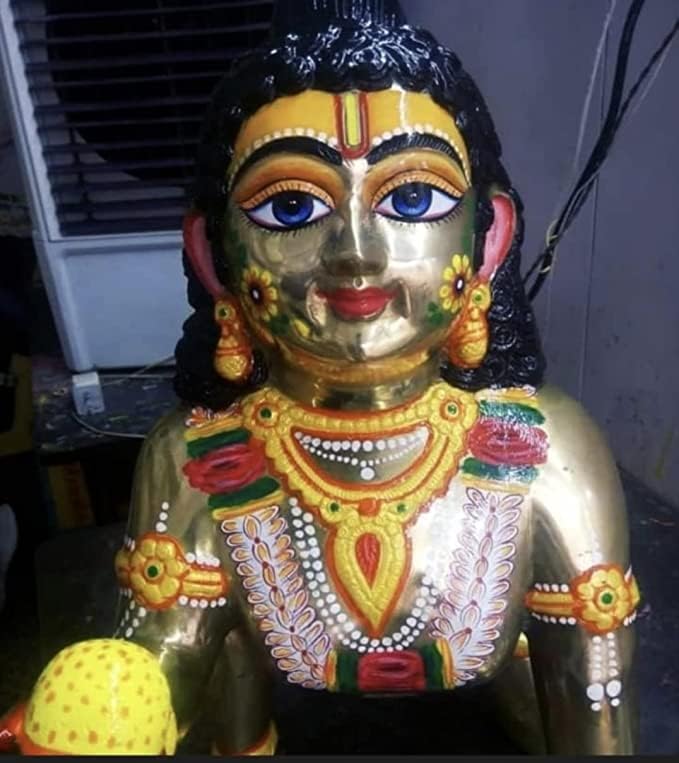 indiancraftsbykanika Brass Colorful Hand Painted laddu Gopal/Krishan/kahna Statue/Idol for Temple, Big Size : 21"