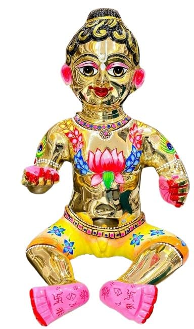 Brass Sitting laddu Gopal for Home/Brass laddu Gopal Statue Painted in Different Sizes and Patterns