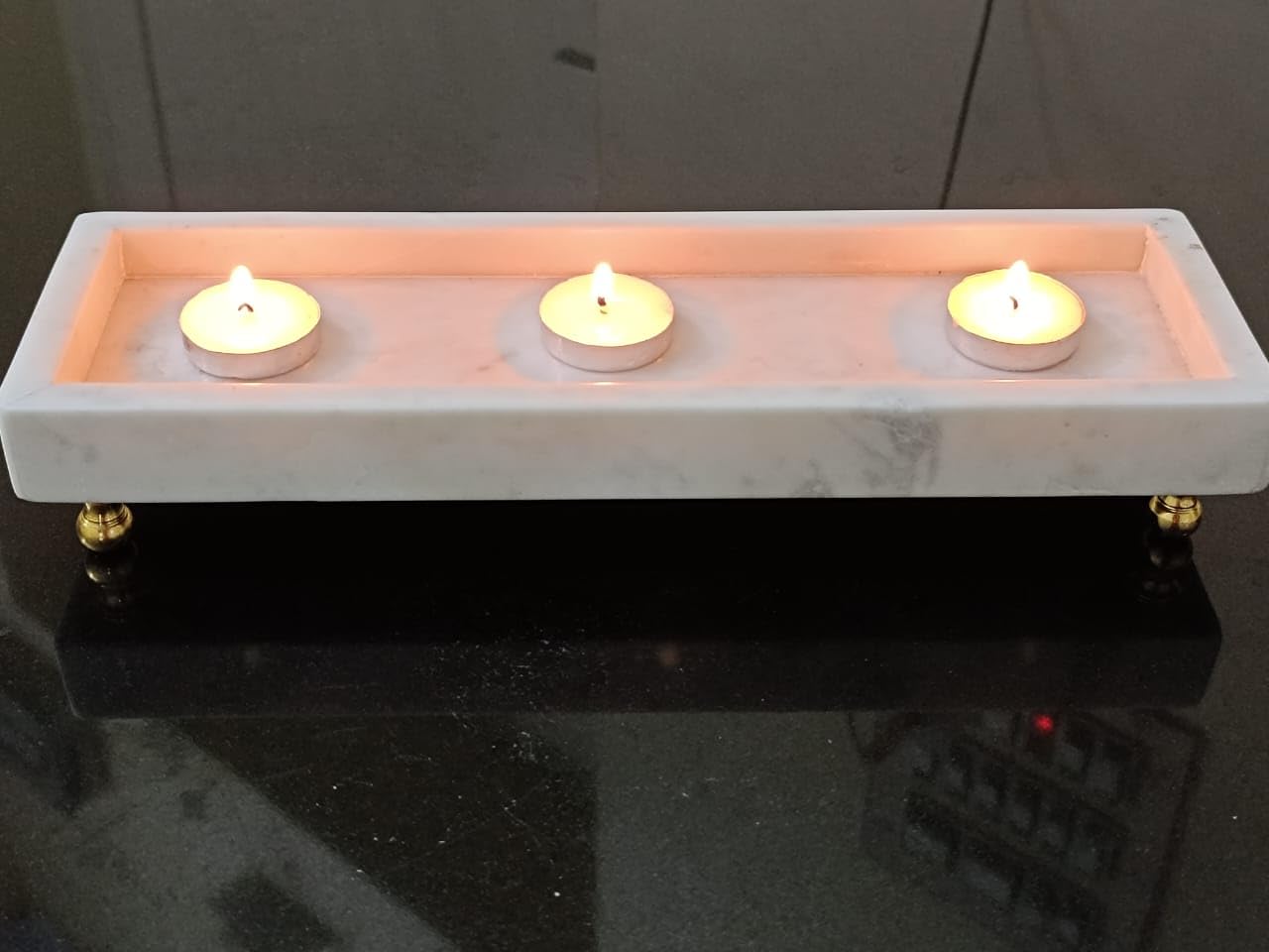 White Marble Snacks Platter, Sweet Platter for Serving Home décor for Tea Lights on Diwali Festival, House Warming Party