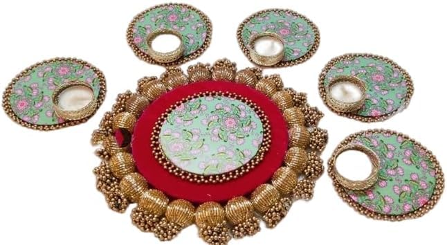 a Beautiful Set of 6 Pieces Rangoli Set/Candle Holder with Wax Tea Lights Home décor/showpiece/Floor Decoration -Multicolor