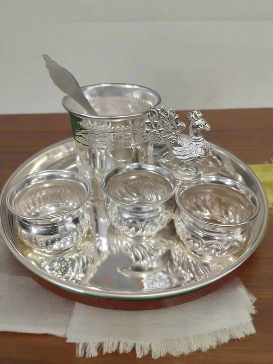 German Silver Small Pooja thali Set of 5 Pieces