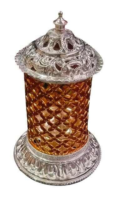Big Size German Silver with Gold and Silver Color akhand Diya