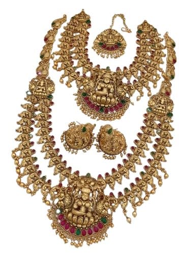 indiancraftsbykanika presents combo multicolor stones bridal necklace jewelery set of 5 pieces looks good on any woman