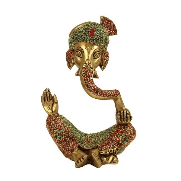indiancraftsbykanika Brass with Stone Work Hawai Ganesh Statue for Home décor/Office/Temple/Gift Item.