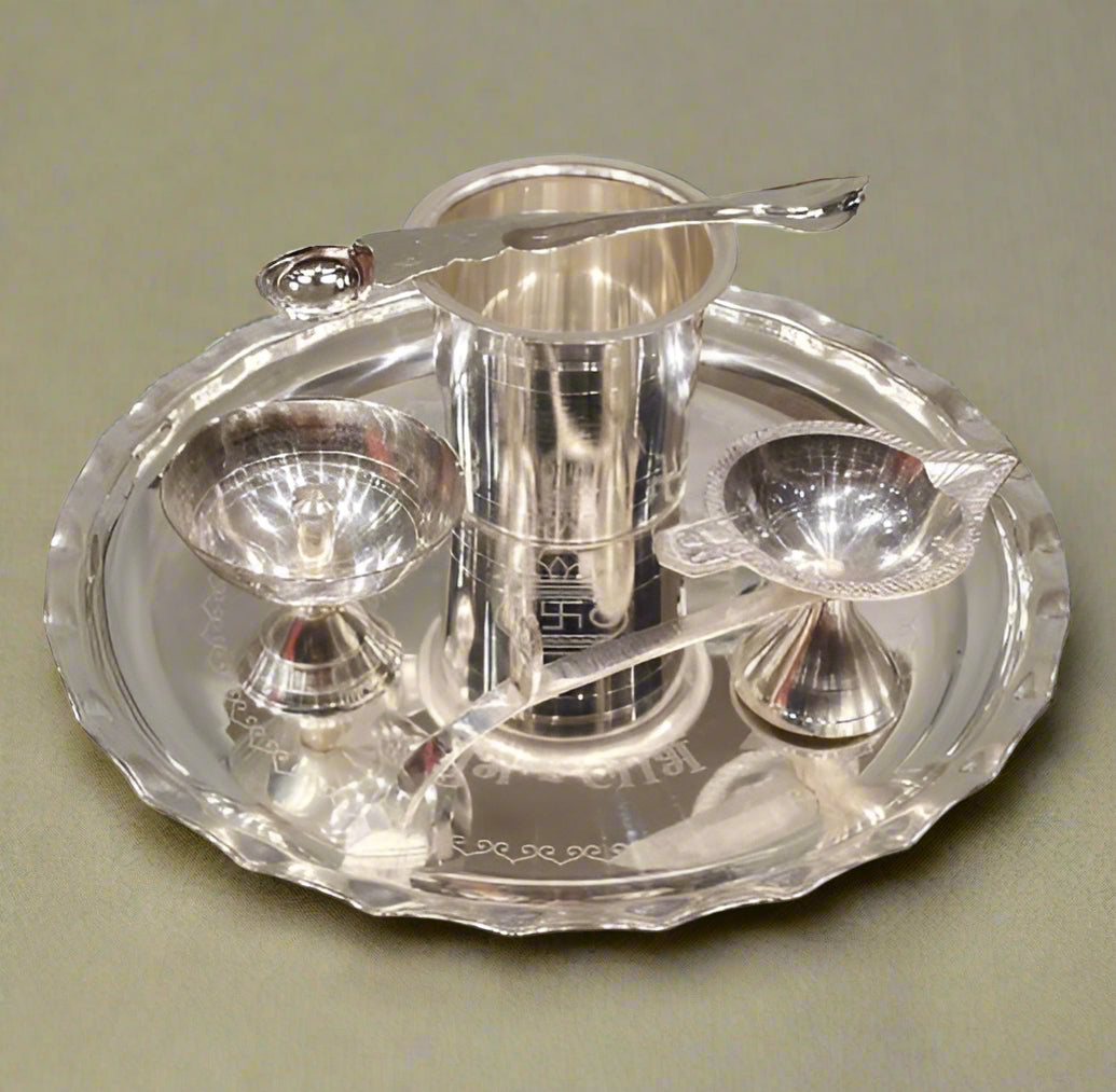 Silver Plated Shubha lab Pooja thali Set