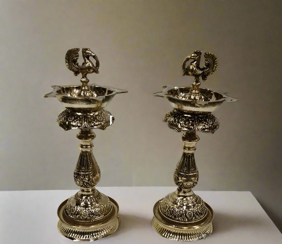 Brass Peacock Fully Carved Diya Oil lamp Set for Housewarming/Diwali Festival/Gift Item