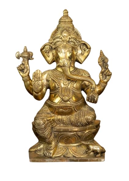 indiancraftsbykanika Brass Ganesha Idol Statue for Home décor/Temple/Diwali Pooja, 12"