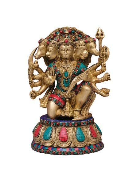 Brass panchmukhi Hanuman with Stone Work Idol, Statue/showpiece/Home décor