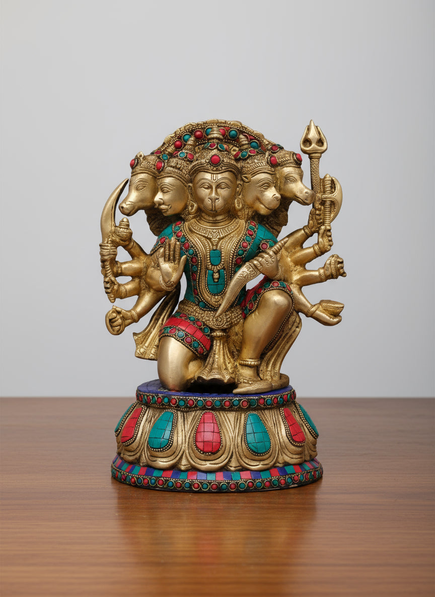 Brass panchmukhi Hanuman with Stone Work Idol, Statue/showpiece/Home décor