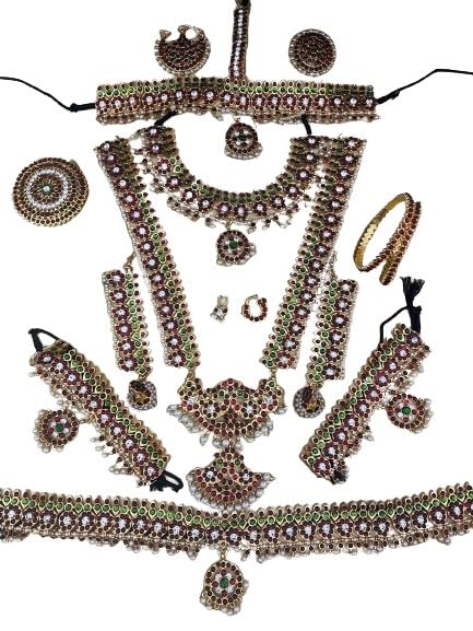 indiancraftsbykanika presents 13 pieces bharnatyam jewelery combo set looks good on any woman, kempu set, golden