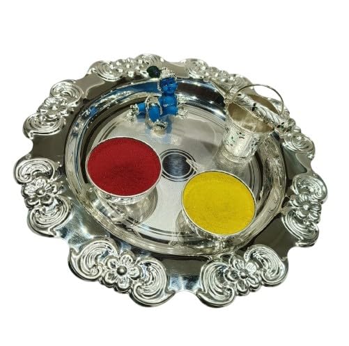 indiancraftbykanika german silver holi hamper plate with laddu gopal for holi fetsival