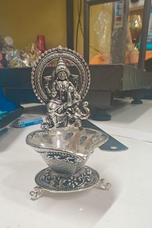 German Silver Set of 2 gaja Lakshmi Diya , 3.5"" Height
