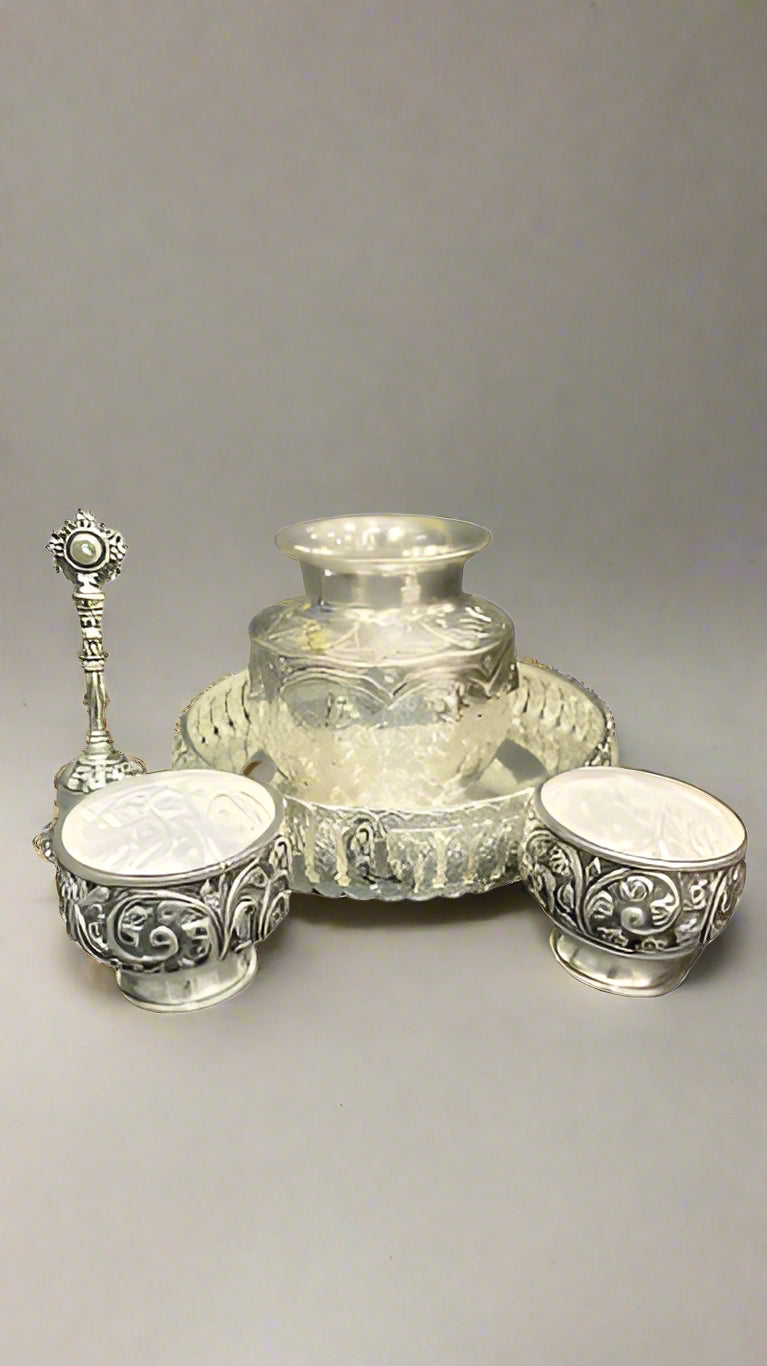 German silver combo pooja thali set of 4 pieces