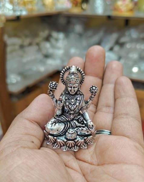 indiancraftsbykanika German Silver Small Lakshmi Idol, 1.5" - 2" Height for Temple/Gift Item