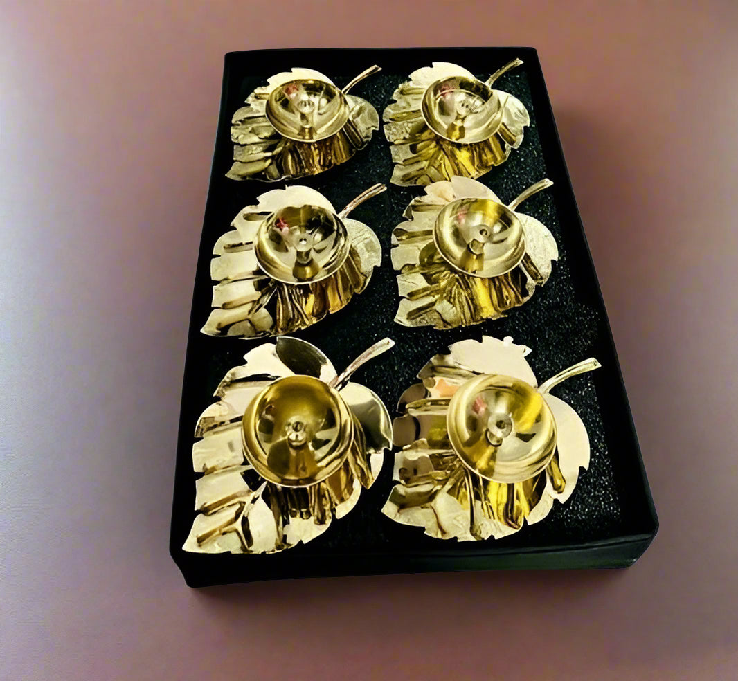 Brass Diya Set of 6 Pieces Leaf Diya Set for Festival/Wedding/Gift Item on Diwali