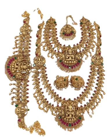 indiancraftsbykanika presents combo multicolor stones bridal necklace jewelery set of 6 pieces looks good on any woman